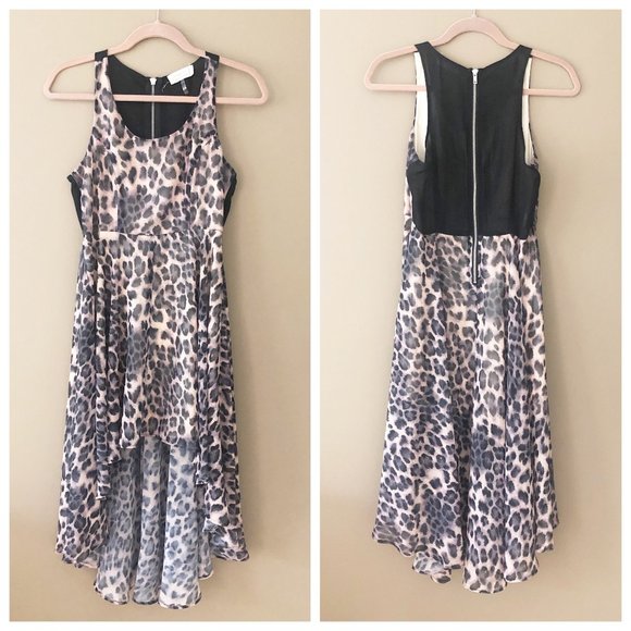 Love Tree Leopard Print Mesh Panel Sleeveless High Low Midi Dress M - Picture 1 of 6